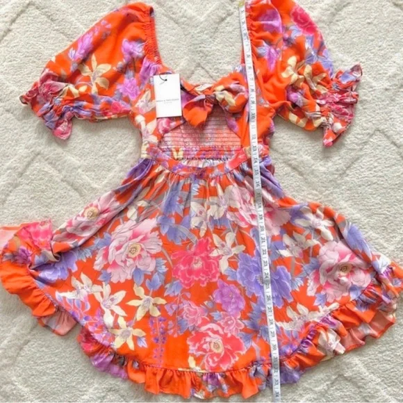 Spell & The Gypsy Collective Floral Lily Playdress Ruffle Trim Mini Dress in Red - Picture 7 of 10